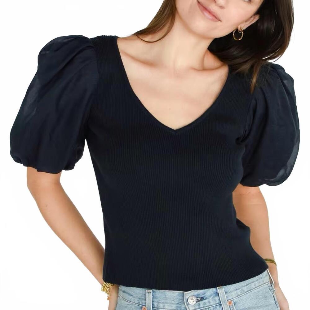 NEW LUCY PARIS barra mixed knit top in navy
